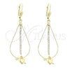 Arete Largo 5.116.014 Oro Laminado, Diseño de Corazón, con Blanca Zirconia Cubica, Pulido, Tono Dorado