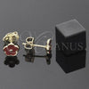 Arete Dormilona 5.126.059 *PROMO* Oro Laminado, Diseño de Flor, Esmaltado Rojo, Tono Dorado