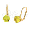 Arete Gancho Frances 5.128.076 Oro Laminado, con Peridoto Oscuro Zirconia Cubica, Pulido, Tono Dorado