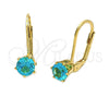Arete Gancho Frances 5.128.086 Oro Laminado, con Topacio Azul Zirconia Cubica, Pulido, Tono Dorado