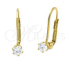 Arete Gancho Frances 5.128.099 Oro Laminado, con Blanca Zirconia Cubica, Pulido, Tono Dorado