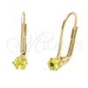 Arete Gancho Frances 5.128.100 Oro Laminado, con Peridoto Oscuro Zirconia Cubica, Pulido, Tono Dorado