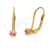 Arete Gancho Frances 5.128.105 Oro Laminado, con Rosa Zirconia Cubica, Pulido, Tono Dorado