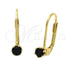 Arete Gancho Frances 5.128.156 Oro Laminado, con Negro Zirconia Cubica, Pulido, Tono Dorado