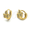 Argolla Huggie 02.63.2295 Oro Laminado, Diseño de Oja, con Blanca Zirconia Cubica, Pulido, Tono Dorado