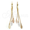 Arete Largo 02.63.2114 Oro Laminado, Diseño de Oja y Long Box, Pulido, Tres Tonos