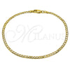 Tobillera Básica 5.222.007.10 Oro Laminado, Diseño de Cubana, Pulido, Tono Dorado (0.80 Gauge, 03 MM Thickness, 10 Inches Length)