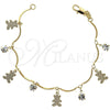 Pulsera de Dije 5.030.011.07 Oro Laminado, Diseño de Osito, con Blanca Zirconia Cubica, Diamantado, Tono Dorado (03 MM Thickness, 7 Inches Length)