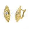 Arete Gancho Frances 5.127.039.2 Oro Laminado, Diseño de Torcido, con Blanca Zirconia Cubica, Diamantado, Tono Dorado