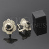 Arete Gancho Frances 5.127.051.1 Oro Laminado, Diseño de Flor, con Negro Zirconia Cubica, Diamantado, Tono Dorado