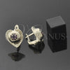 Arete Gancho Frances 5.127.052.1 Oro Laminado, Diseño de Corazón, con Violeta Oscuro Zirconia Cubica, Diamantado, Tono Dorado