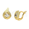Arete Gancho Frances 5.127.047.2 Oro Laminado, Diseño de Gota, con Blanca Zirconia Cubica, Diamantado, Tono Dorado