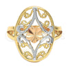 Anillo Elegante 5.175.009.07 Oro Laminado, Diseño de Flor y File, Diamantado, Tres Tonos (Size 7)