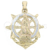 Dije Religioso 5.186.008 Oro Laminado, Diseño de Virgen Maria y Ancla, Diamantado, Tres Tonos