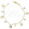 Pulsera de Dije 03.63.1062.07 Oro Laminado, Diseño de Carita Feliz, con Blanca Zirconia Cubica, Pulido, Tono Dorado (02 MM Thickness, 7 Inches Length)
