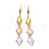 Arete Largo 02.63.2139 Oro Laminado, Diamantado, Tres Tonos