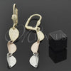 Arete Largo 02.63.2141 Oro Laminado, Diseño de Oja, Diamantado, Tres Tonos