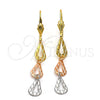 Arete Largo 02.63.2150 Oro Laminado, Diseño de Gota, Diamantado, Tres Tonos