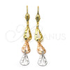 Arete Largo 02.63.2151 Oro Laminado, Diseño de Gota, Diamantado, Tres Tonos