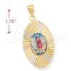 Dije Religioso 5.196.021 Oro Laminado, Diseño de San Lazaro, Diamantado, Tres Tonos