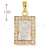 Dije Religioso 5.198.016 Oro Laminado, Diseño de Altagracia, con Blanca Zirconia Cubica, Pulido, Dos Tonos