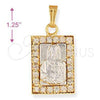 Dije Religioso 5.198.017 Oro Laminado, Diseño de Sagrado Corazon de Maria, con Blanca Zirconia Cubica, Pulido, Dos Tonos