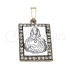 Dije Religioso 5.198.017 Oro Laminado, Diseño de Sagrado Corazon de Maria, con Blanca Zirconia Cubica, Pulido, Dos Tonos