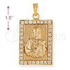 Dije Religioso 5.198.023 Oro Laminado, Diseño de Sagrado Corazon de Maria, con Blanca Zirconia Cubica, Pulido, Tono Dorado