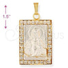 Dije Religioso 5.198.027 Oro Laminado, Diseño de Jesus, con Blanca Zirconia Cubica, Pulido, Dos Tonos