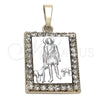 Dije Religioso 5.198.030 Oro Laminado, Diseño de San Lazaro, con Blanca Zirconia Cubica, Pulido, Dos Tonos
