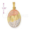 Dije Religioso 5.199.032 Oro Laminado, Diseño de Medalla Milagrosa, Diamantado, Tres Tonos