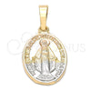 Dije Religioso 5.199.032 Oro Laminado, Diseño de Medalla Milagrosa, Diamantado, Tres Tonos