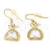 Arete Colgante 02.171.0029 Oro Laminado, Diseño de Manzana, con Blanca Zirconia Cubica, Pulido, Tono Dorado