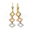 Arete Largo 02.63.2165 Oro Laminado, Diamantado, Tres Tonos