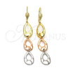 Arete Largo 02.63.2166 Oro Laminado, Diseño de Gota, Diamantado, Tres Tonos