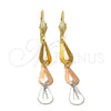 Arete Largo 02.63.2168 Oro Laminado, Diseño de Gota, Diamantado, Tres Tonos