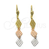 Arete Largo 02.63.2179 Oro Laminado, Diamantado, Tres Tonos