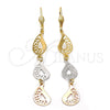 Arete Largo 02.63.2268 Oro Laminado, Diseño de Llave Griega, Pulido, Tres Tonos