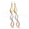 Arete Largo 02.63.2271 Oro Laminado, Diamantado, Tres Tonos