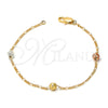 Pulsera Elegante 03.08.0128.07 Chapa de Oro, Diseño de Bola, Diamantado, Tres Tonos (25 MM Thickness, 7 Inches Length)