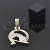 Dije Elegante 05.163.0015.1 Oro Laminado, Diseño de Caballo, Diamantado, Tres Tonos
