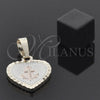 Dije Elegante 05.163.0029.1 Oro Laminado, Diseño de Corazón y Ancla, Diamantado, Tres Tonos