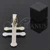 Dije Religioso 05.163.0041.1 Oro Laminado, Diseño de Cruz, Diamantado, Tres Tonos