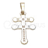 Dije Religioso 05.163.0041.1 Oro Laminado, Diseño de Cruz, Diamantado, Tres Tonos