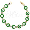 Pulsera Elegante 03.63.1126 Oro Laminado, Diseño de Ojo Griego, con Verde Opal and Blanca Zirconia Cubica, Pulido, Tono Dorado (10 MM Thickness, 7 Inches Length)