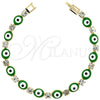 Pulsera Elegante 03.63.1132 Oro Laminado, Diseño de Ojo Griego, con Verde Opal and Blanca Zirconia Cubica, Pulido, Tono Dorado (07 MM Thickness, 8 Inches Length)
