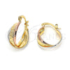 Argolla Pequeña 5.155.007.1 Oro Laminado, Diseño de Torcido, Diamantado, Tres Tonos