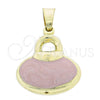 Dije Elegante 045.016.2 Oro Laminado, Diseño de Cartera, Esmaltado Rosado, Tono Dorado
