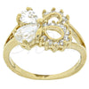 Anillo Multi Piedra 5.167.016.07 Oro Laminado, Diseño de Arco, con Blanca Zirconia Cubica, Pulido, Tono Dorado (Size 7)