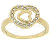 Anillo Multi Piedra 5.173.006.09 Oro Laminado, Diseño de Corazón, con Blanca Zirconia Cubica, Pulido, Tono Dorado (Size 9)